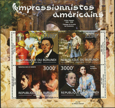 American Impressionist Childe Hassam Art Painter Artist Souvenir Sheet of 4 MNH