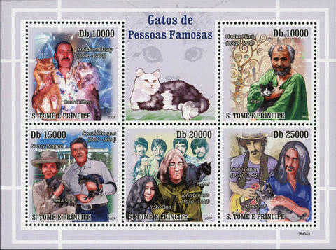Cats and Famous People Stamp Freddie Mercury John Lennon Sov. Sheet of 5 MNH
