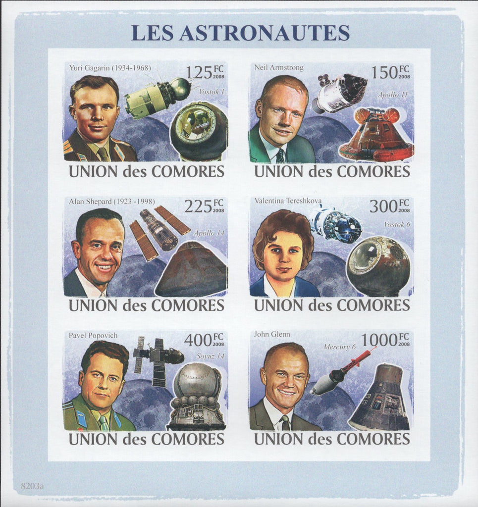 Astronauts Satellite Capsules Moon Space Imperforated Souvenir Sheet of
