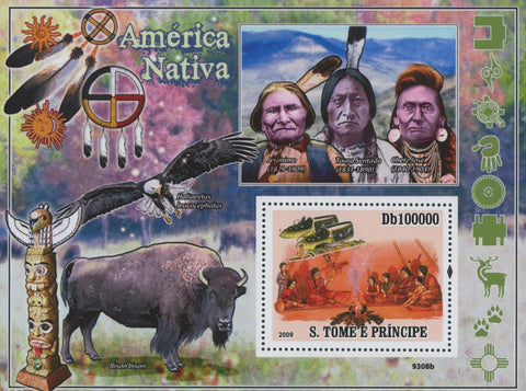 São Tomé and Príncipe Native Americans Eagle Bison Souvenir Sheet MNH