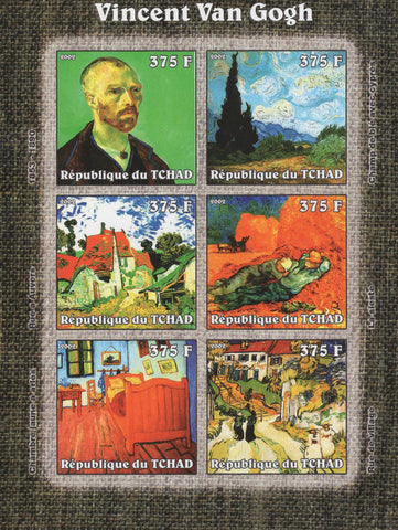 Famous Painter Vincent Van Gogh Imperforated Souvenir Sheet of 6 Stamps