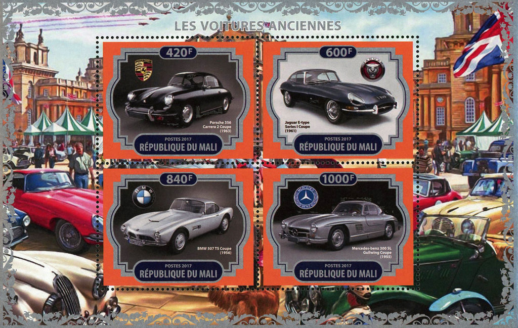 Antique Car Classic Porsche 356 Transportation Souvenir Sheet of 4 Stamps Mint N