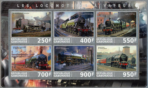 Gabon Steam Locomotive Transportation Souvenir Sheet of 6 Stamps Mint NH