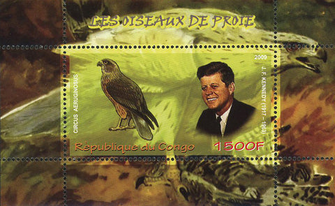 Congo Birds of Prey John F. Kennedy Souvenir Sheet of 2 Stamps Mint NH