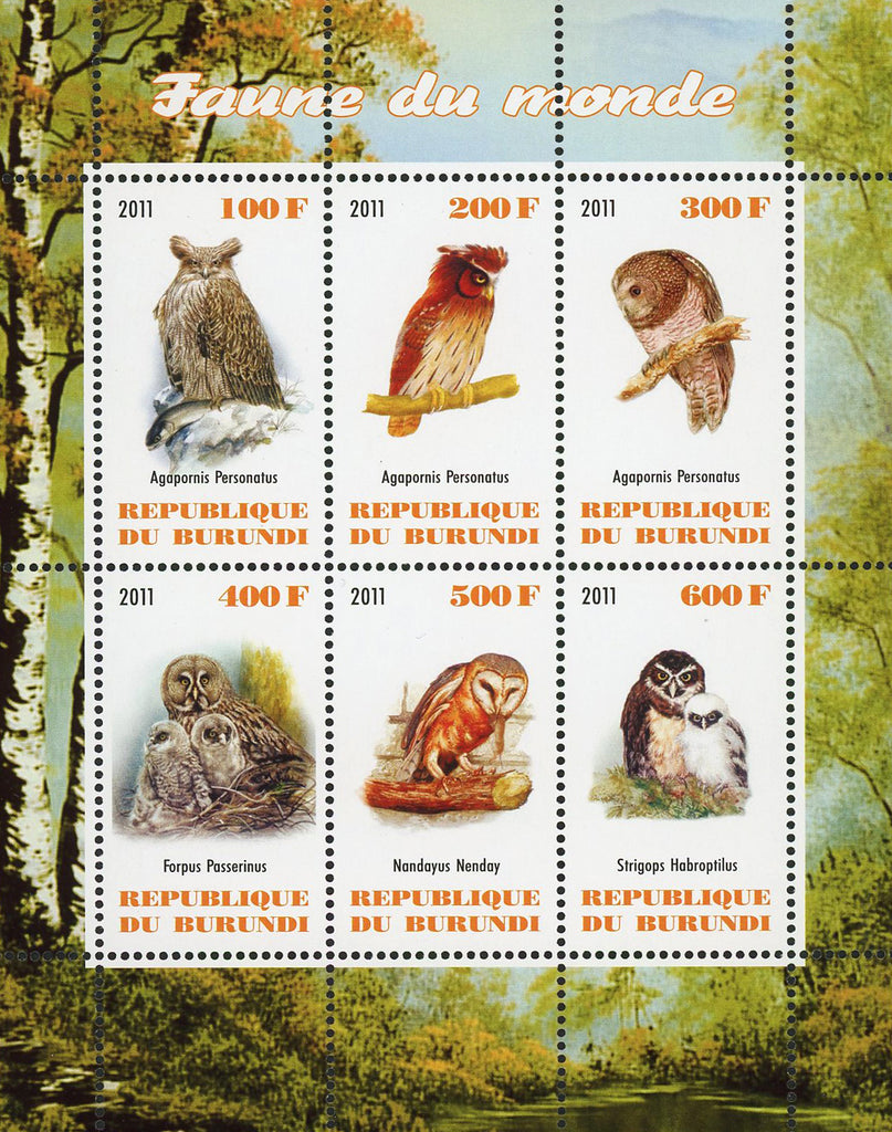 Fauna Of The World Owl Bird Souvenir Sheet of 6 Stamps Mint NH