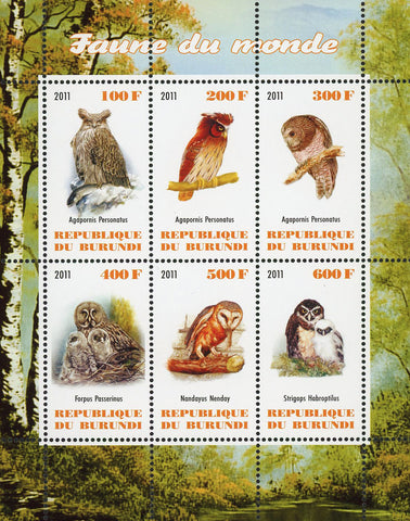 Fauna Of The World Owl Bird Souvenir Sheet of 6 Stamps Mint NH