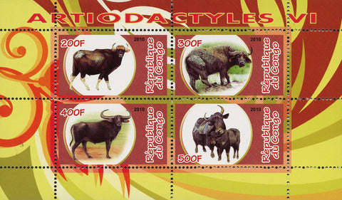 Congo Artiodactyla Wild Animal Bison Bovidae Souvenir Sheet of 4 Stamps Mint NH