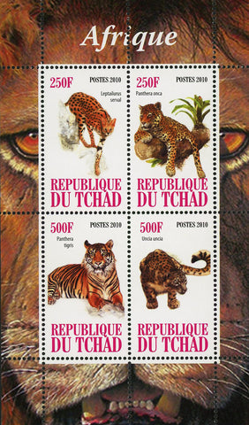 Africa Tiger Panthera Wild Animal Fauna Souvenir Sheet of 4 Stamps Mint NH