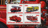 Firefighter Fireman Truck Vehicle Transportation Souvenir Sheet of 4 MNH