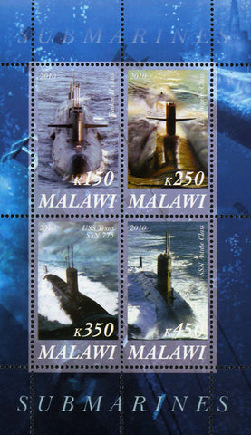 Malawi Submarine Ocean Marine Transportation Souvenir Sheet of 4 Stamps Mint NH