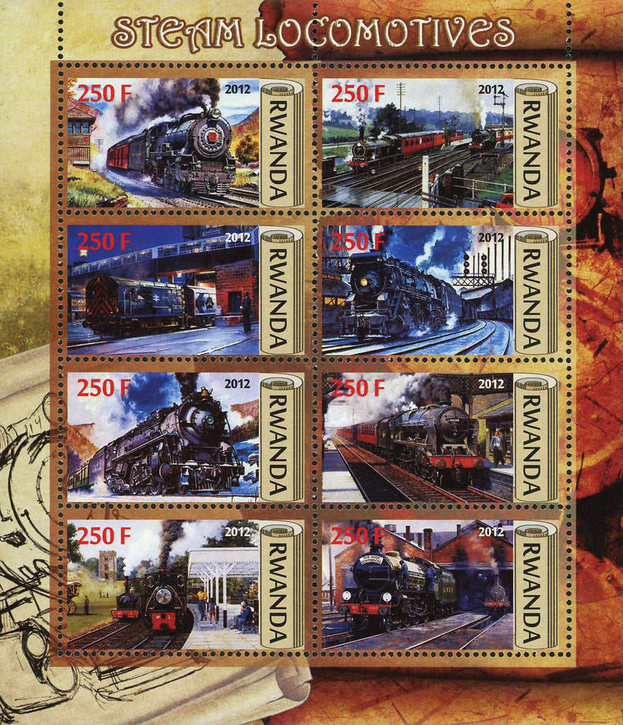 Steam Locomotive Train Transportation Souvenir Sheet of 6 Stamps Mint NH