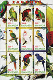Parrot Psittacines Bird Feathers Colorful Souvenir Sheet of 9 Stamps Mint NH