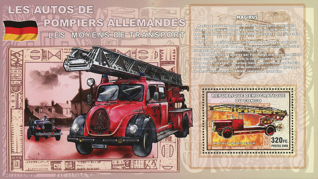 German Fireman Firefighter Vehicle Truck Magirus Transportation Sov. Sheet MNH