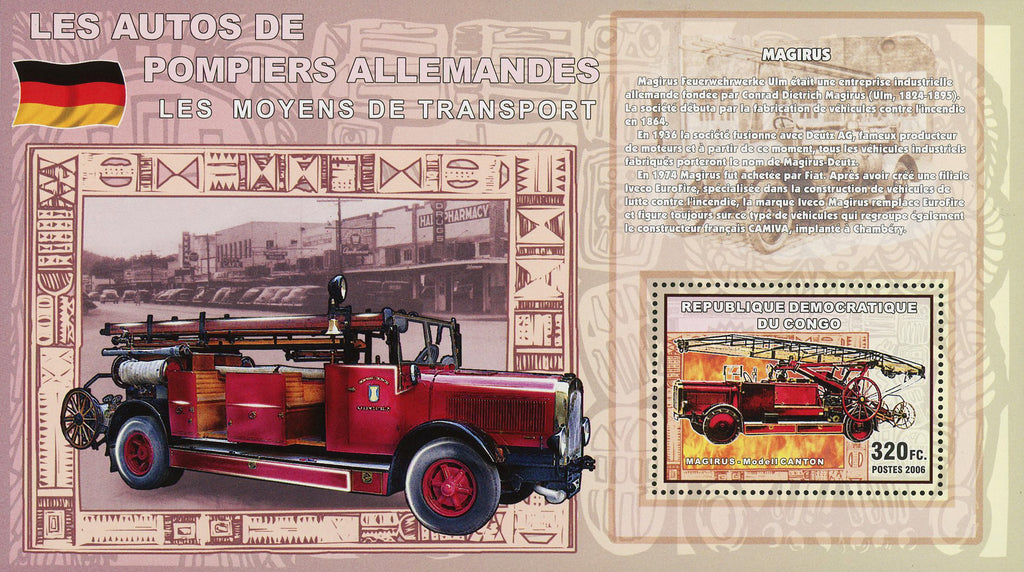 German Fireman Firefighter Vehicle Truck Magirus Canton Transportation MNH