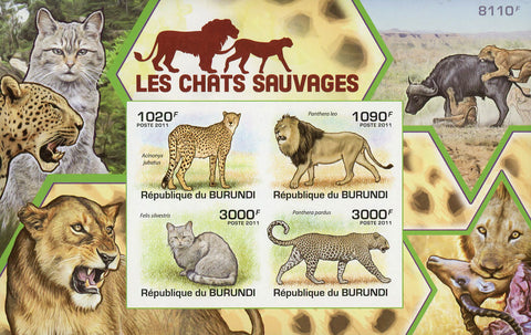 Wild Cat Lion Tiger Panter Imp. Souvenir Sheet of 4 Stamps Mint NH