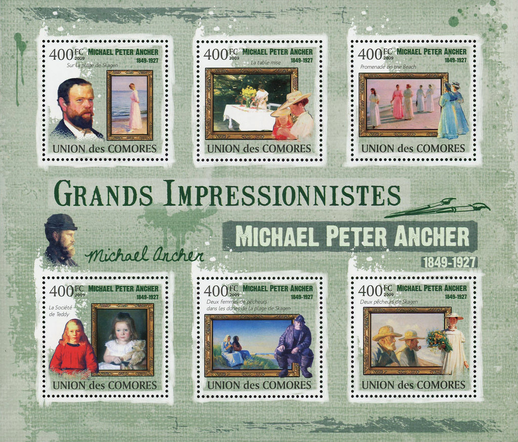 Famous Impressionist Micael Peter Ancher Art Sov. Sheet of 6 Stamps MNH