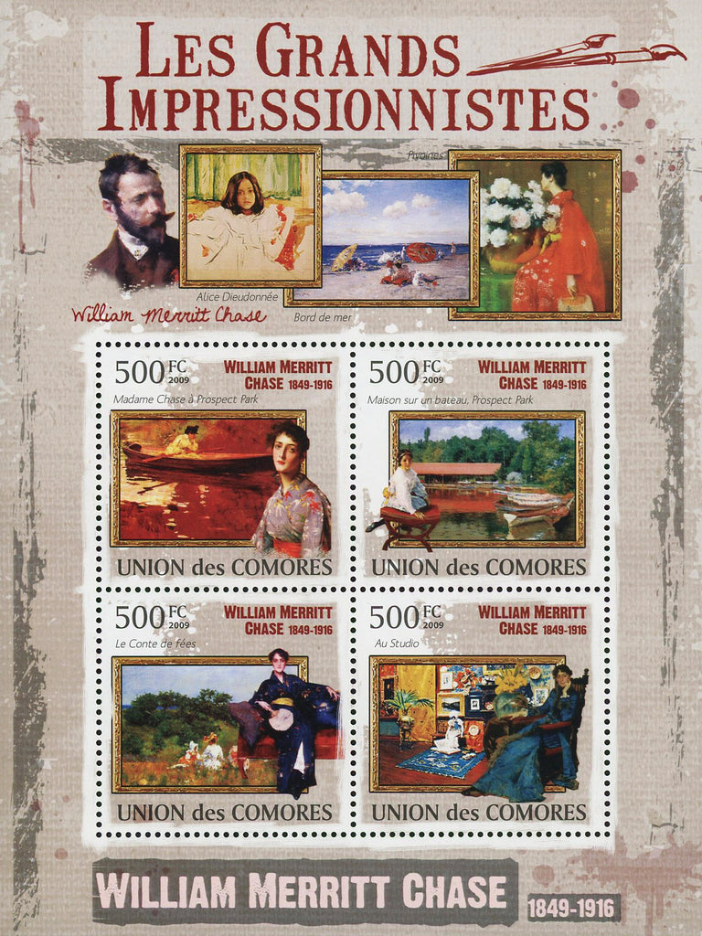 Famous Impressionist William Merrit Chase Art Sov. Sheet of 4 Stamps MNH
