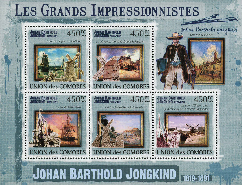 Famous Impressionist Johan Barthold Jongkind Art Sov. Sheet of 5 Stamps