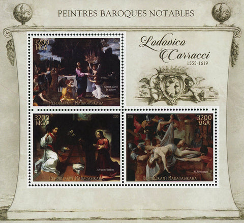 Lodovico Carracci Barroque Painter Art Sov. Sheet of 3 Stamps MNH