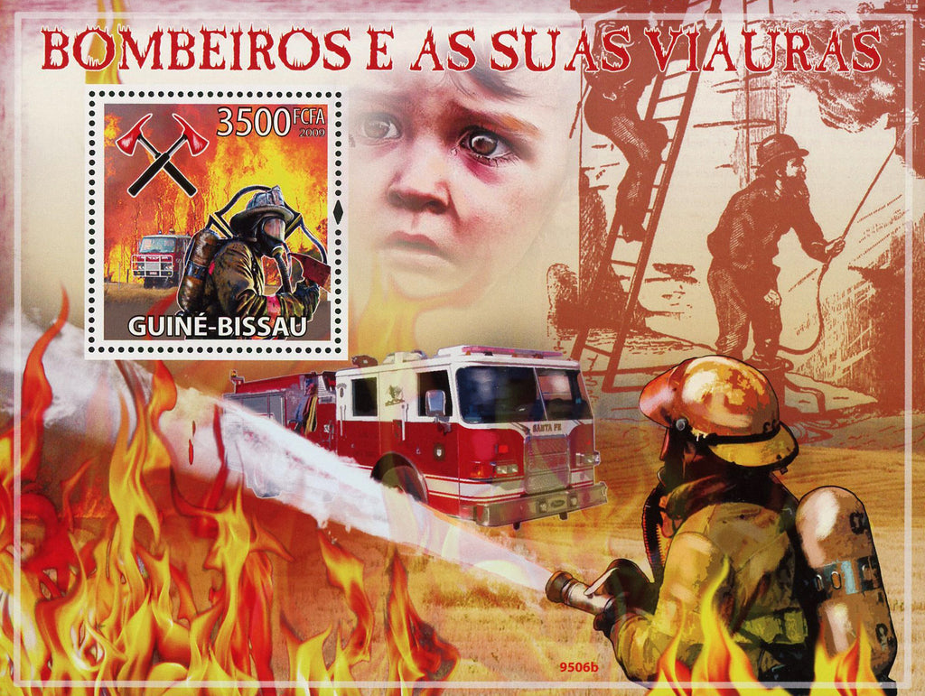 Firefighter Fireman Truck Souvenir Sheet Mint NH