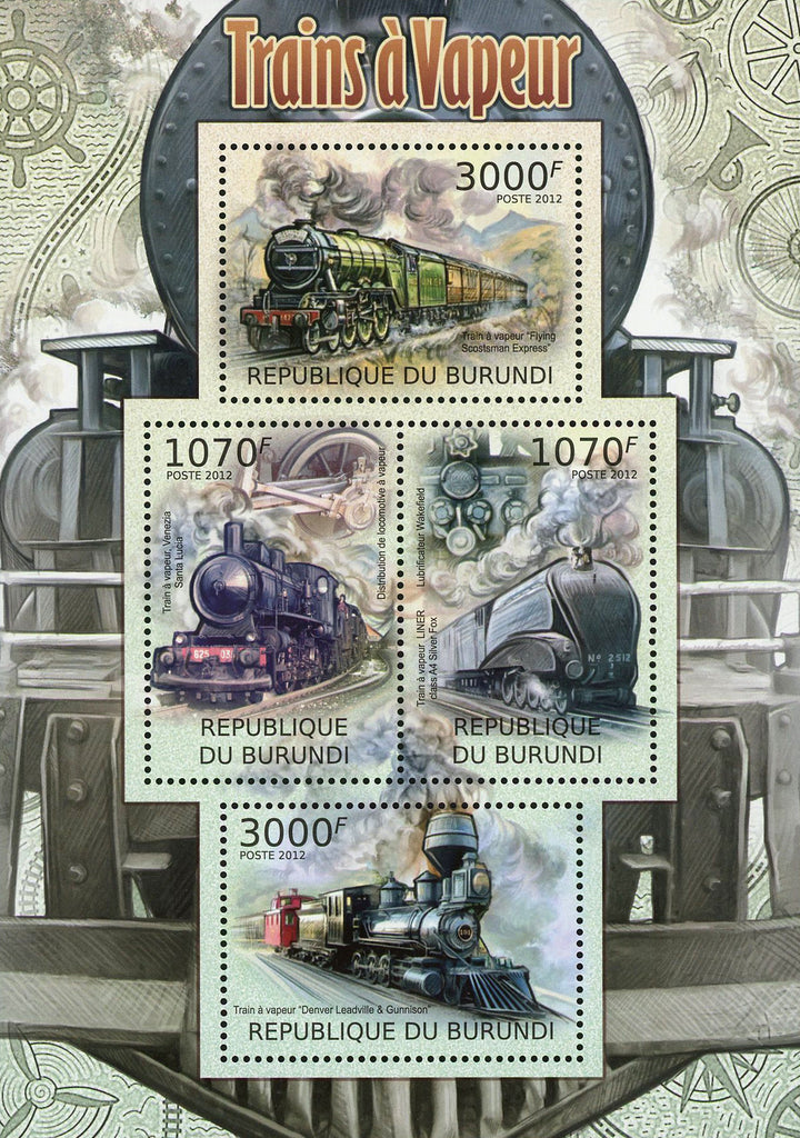 Steam Train Locomotive Transportation Souvenir Sheet of 4 Mint NH