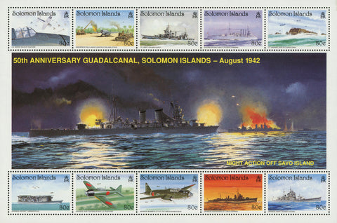 Guadalcanal Battle Ship Airplane Transportation Sov. Sheet of 10 Stamps MNH