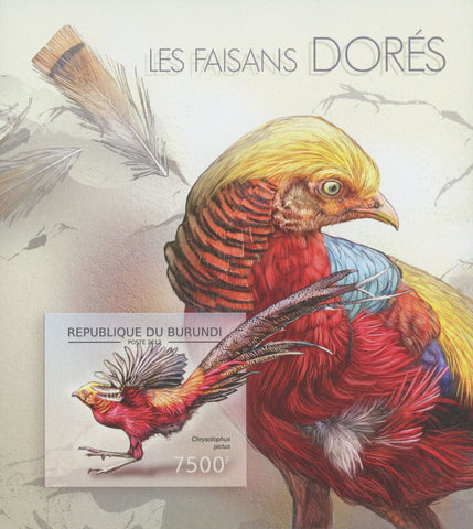 Golden Pheasant Bird Feather Imperforated Souvenir Sheet Mint NH