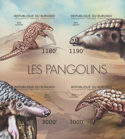 Manis Anteaters Imperforated Souvenir Sheet of 4 Stamps Mint NH