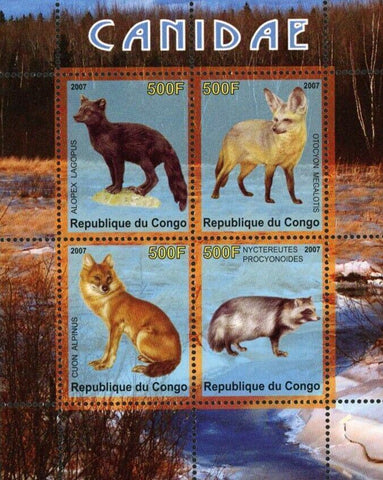 Congo Canin Fox Wild Animal Cuon Alpinus Souvenir Sheet of 4 Stamps Mint NH