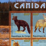 Congo Canin Fox Wild Animal Cuon Alpinus Souvenir Sheet of 4 Stamps Mint NH