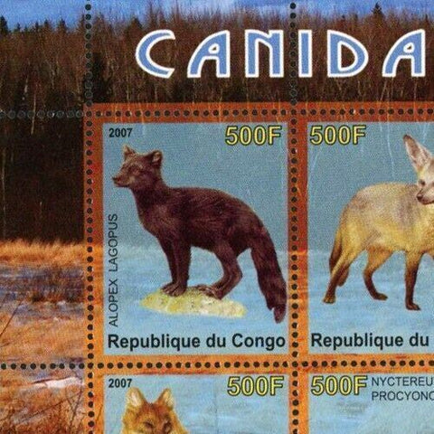 Congo Canin Fox Wild Animal Cuon Alpinus Souvenir Sheet of 4 Stamps Mint NH