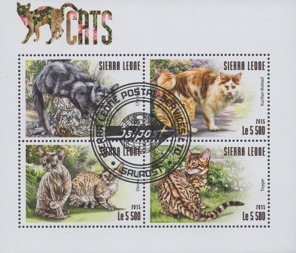 Sierra Leone Cats Domestic Animals Souvenir Sheet with 4 Stamps