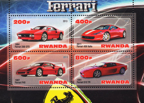 Sports Cars Ferrari 288 GTO, 458 Italia, F40, 512 TR Sov. Sheet Mint NH