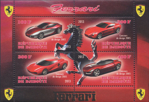 Djibouti Stamps Ferrari Sports Cars Vintage Souvenir Sheet 4 stamps MNH