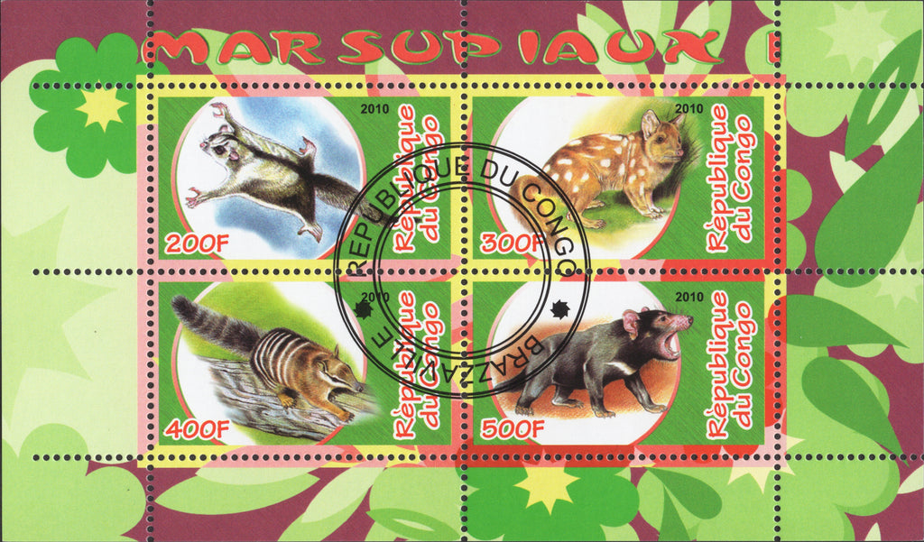 Congo Marsupial Mammals Wild Animals Souvenir Sheet of 4 stamps