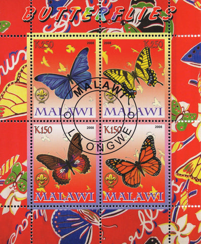 Malawi stamps butterflies Souvenir Sheet of 4 stamps