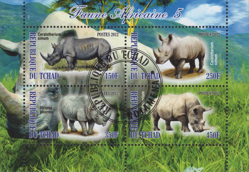 Wild Animals Sheet of 4 Stamps Rhinoceroses Rhino