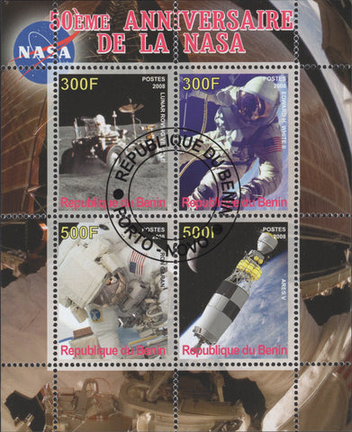 Benin Nasa Space Astronaut Souvenir Sheet of 4 Stamps