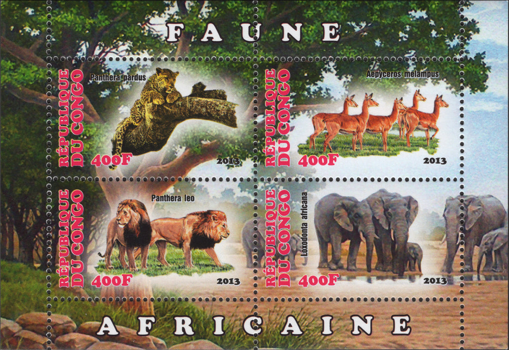 Congo Wild Animals Fauna Africa Souvenir Sheet of 4  MNH