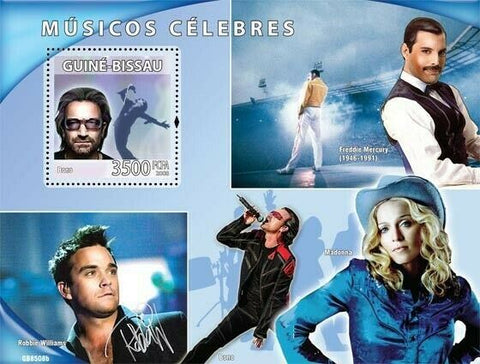 Music Stamp Celebrities Bono Mercury Madonna Williams MNH #3978 / Bl.677