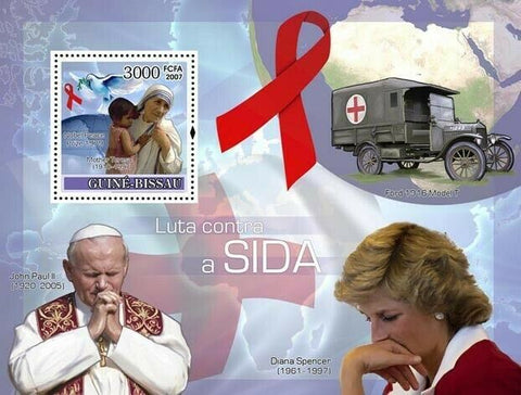 Fight AIDS Stamp Princess Diana Pope John Paul II Mother Teresa S/S MNH #3622