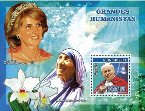 Humanists Stamp Pope John Paul II Lady Diana Mother Teresa Orchids S/S MNH