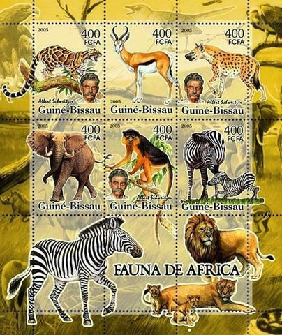 Wild Animal Stamp Albert Schweitzer Elephant Lion Zebra S/S MNH #3215-3220