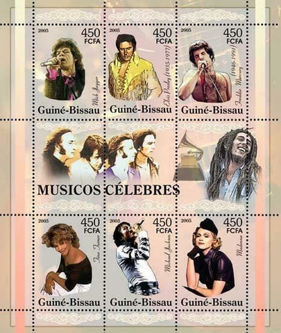 Pop Stars Stamp M. Jagger E. Presley Tina Turner Michael Jackson Madonna S/S MNH