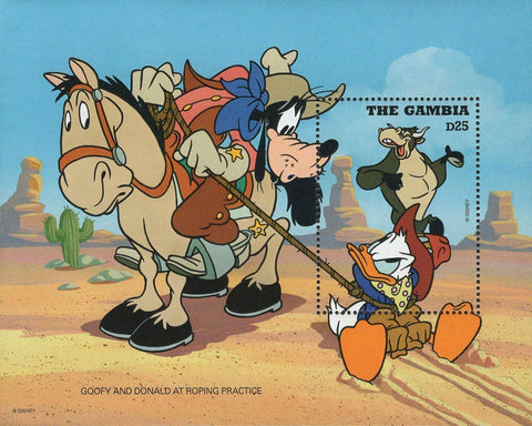 Disney Stamp Goofy And Donald At Roping Practice Souvenir Sheet Mint NH
