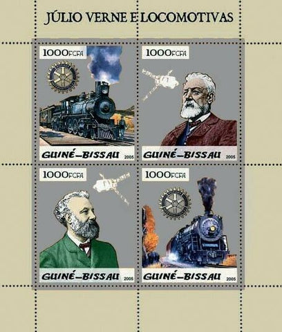 Steam Train Stamp Transportation Jules Verne Locomotive S/S MNH #2926-2929