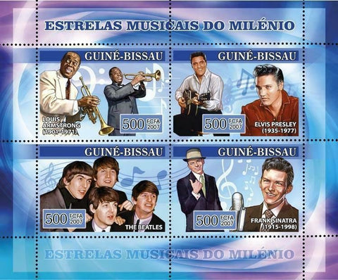 Music Stars Stamp L. Armstrong Elvis Presley The Beatles Frank Sinatra S/S MNH