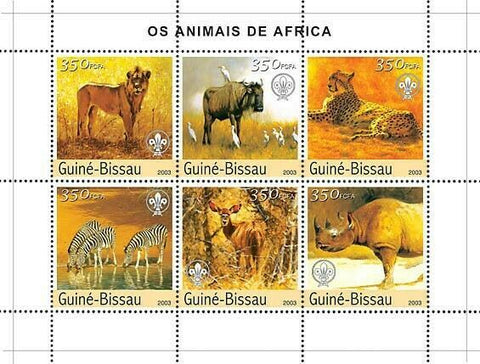 Wild Animal Stamp Tiger Lion Zebra Rhino Africa S/S MNH #2438-2443