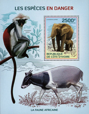 Endangered Species Stamp Monkey Elephant Wild Animal S/S MNH #1623 / Bl.211