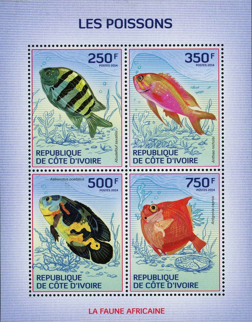 Fish Stamp Astronotus Ocellatus Anthias Nicholsi Marine Fauna S/S MNH #1509-1512
